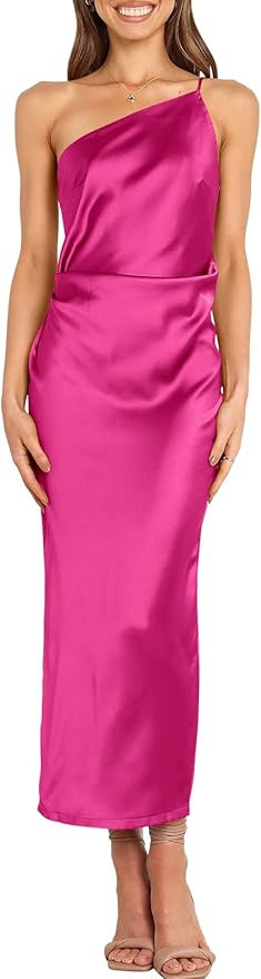 ANRABESS Women Summer Satin One Shoulder Bodycon Maxi Dress Sleeveless Split Prom Party Cocktail ... | Amazon (US)