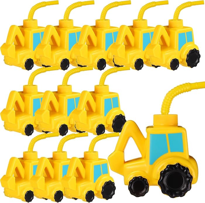 Tanlade 12 Set Excavator Truck Cups with Straws, Tractor Birthday Party Decorations 10 oz Plastic... | Amazon (US)