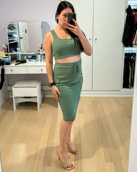 Maternity two piece casual skirt and crop top set under $10! Love the green color and that it’s bump friendly. I’m wearing this for our babymoon vacation next week. 

#LTKtravel #LTKbump #LTKfindsunder50