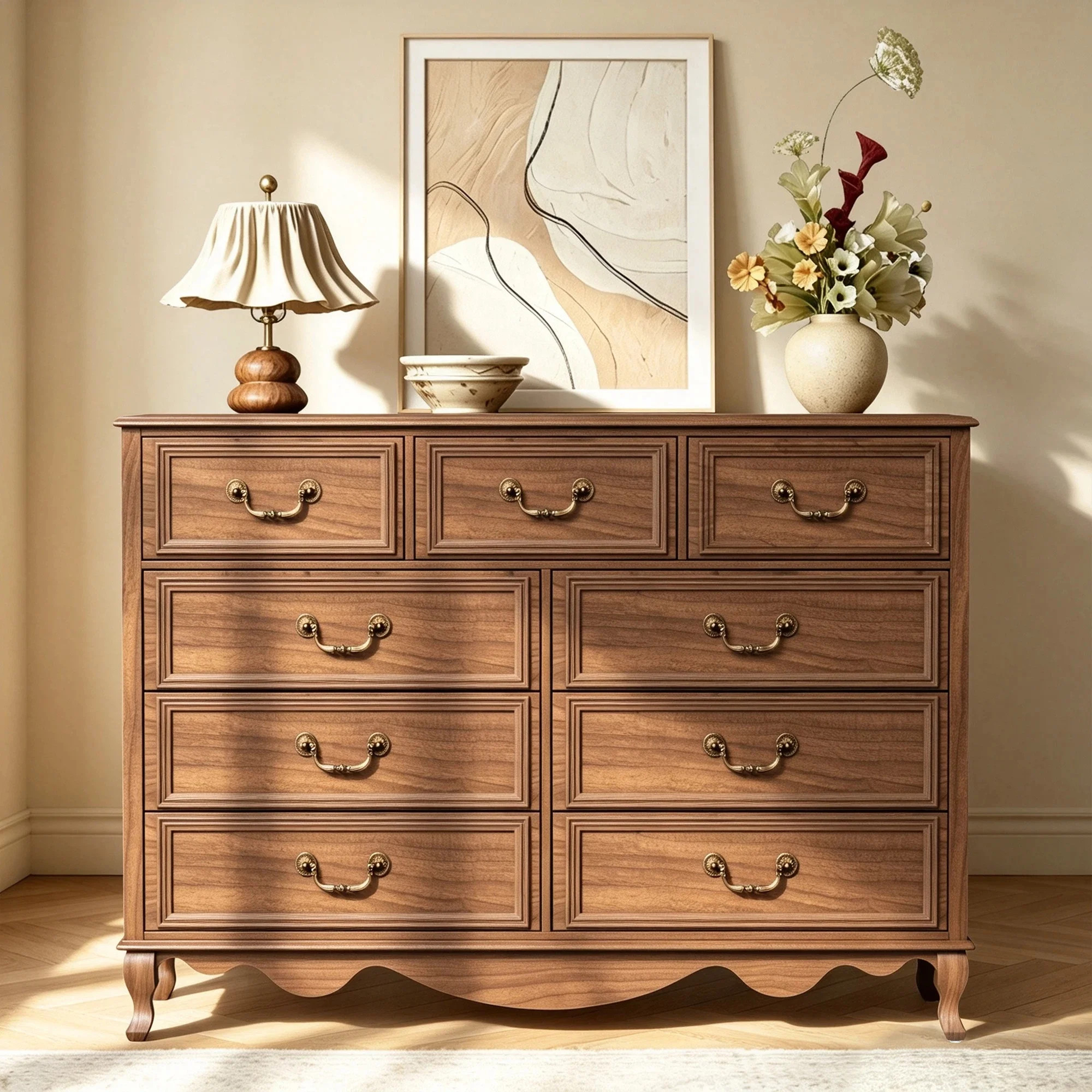 Vintage 9 Drawer Dresser, Elegant Wood Storage Chest with Classic Design, Large Bedroom Organizer Cabinet with Smooth-Gliding Drawers - Walmart.com | Walmart (US)
