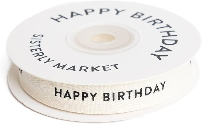 Custom Herringbone Cotton Ribbon, Natural 5/8 Inch Gift Ribbon with Happy Birthday Printed Phrase... | Amazon (US)