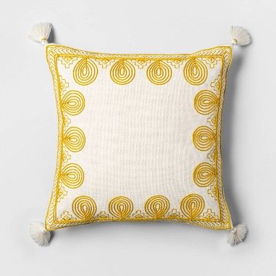 Square Embroidered Border Throw Pillow Saffron - Opalhouse™ | Target