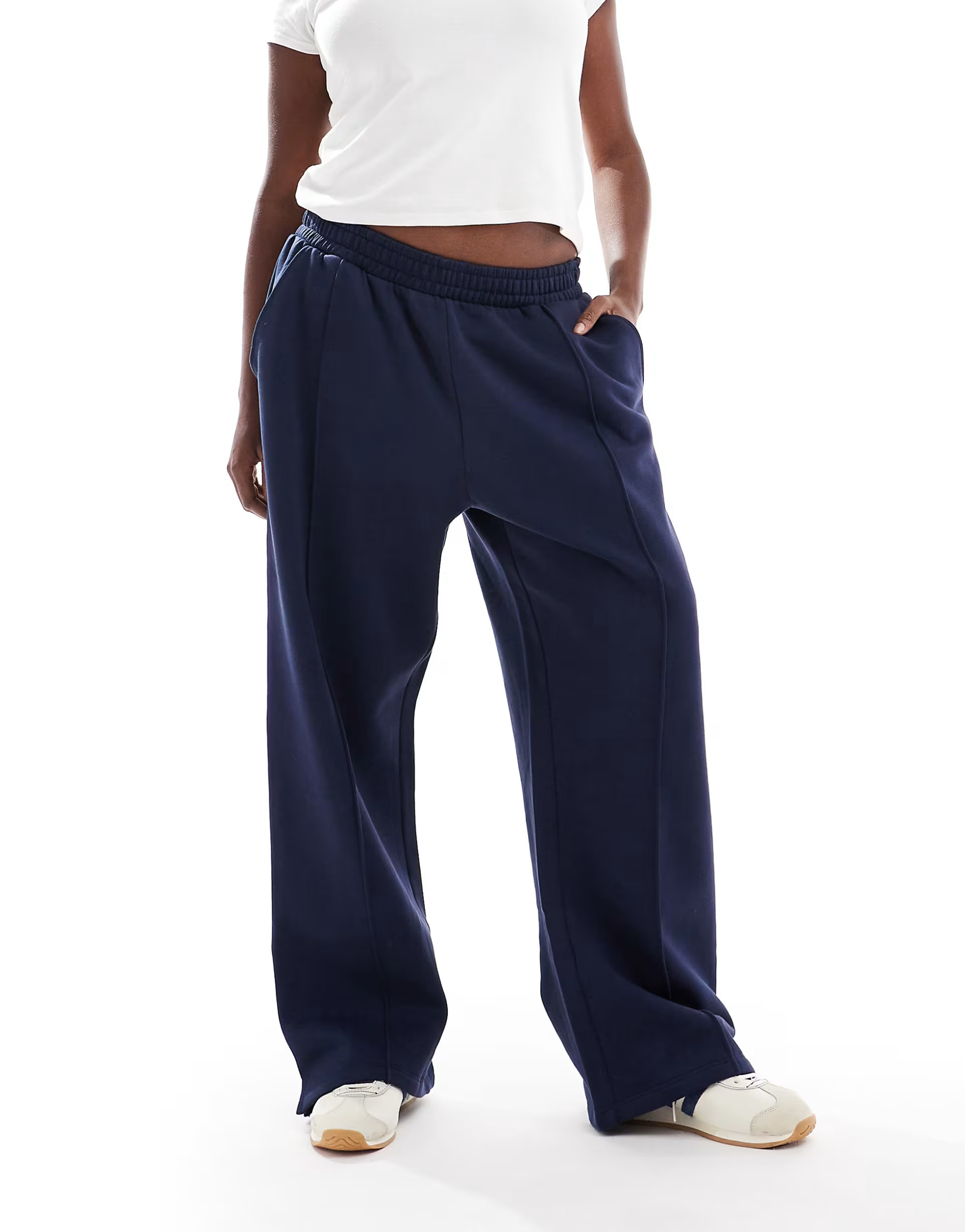 ASOS DESIGN Curve heavy weight straight leg sweatpants with pintuck in navy | ASOS | ASOS (Global)