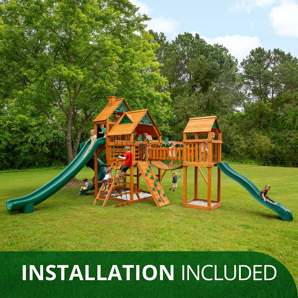Gorilla Playsets Treasure Trove II Residential Wood Swing set ( Installation Included ) in Brown | 6838 | Lowe's