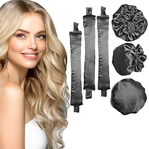 3Sets/6PCS Ariuvor New Satin Heatless Hair Curler,Hair Rollers for Heatless Curls with Hair Caps,Soft Heatless Curling Rod Headband for Long Hair,No Heat Curling to Sleep in Overnight(black) | Amazon (US)