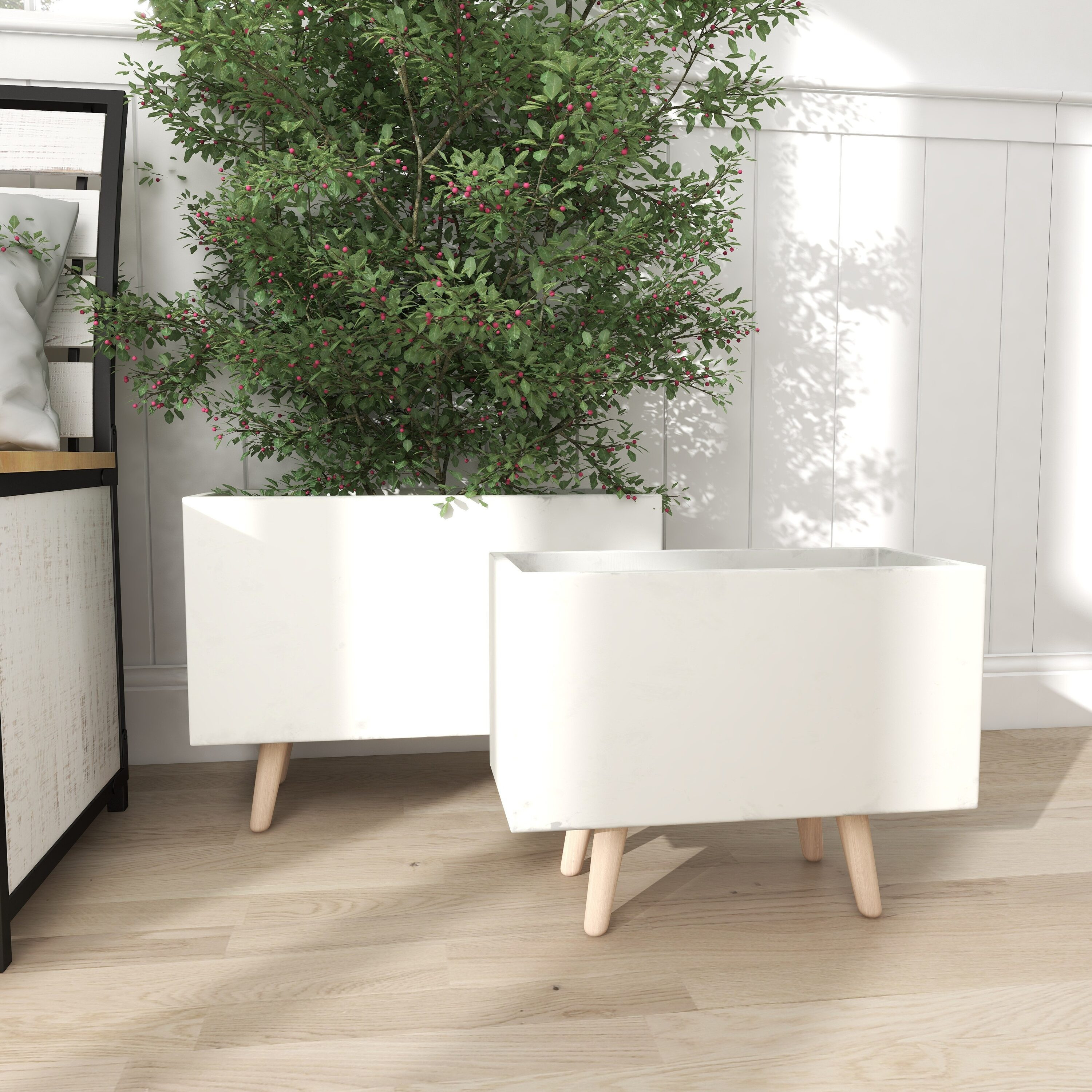 Grayson Lane 2 -Pack Rectangle 17-Inches W Large White Clay Contemporary/Modern Indoor/Outdoor Planter Stand Included | 46465 | Lowe's