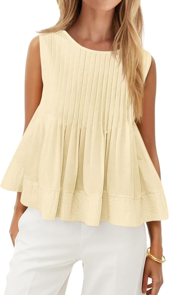 Cicy Bell Womens Summer Peplum Tops Casual Babydoll Sleeveless Cotton Tank Tops Flowy Pleated Shi... | Amazon (US)
