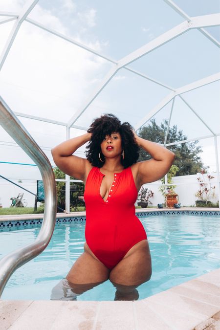 Plus size friendly swimsuits for summer 
Red one piece swimsuit
Mom friendly swimsuits 

#LTKPlusSize #LTKSwim