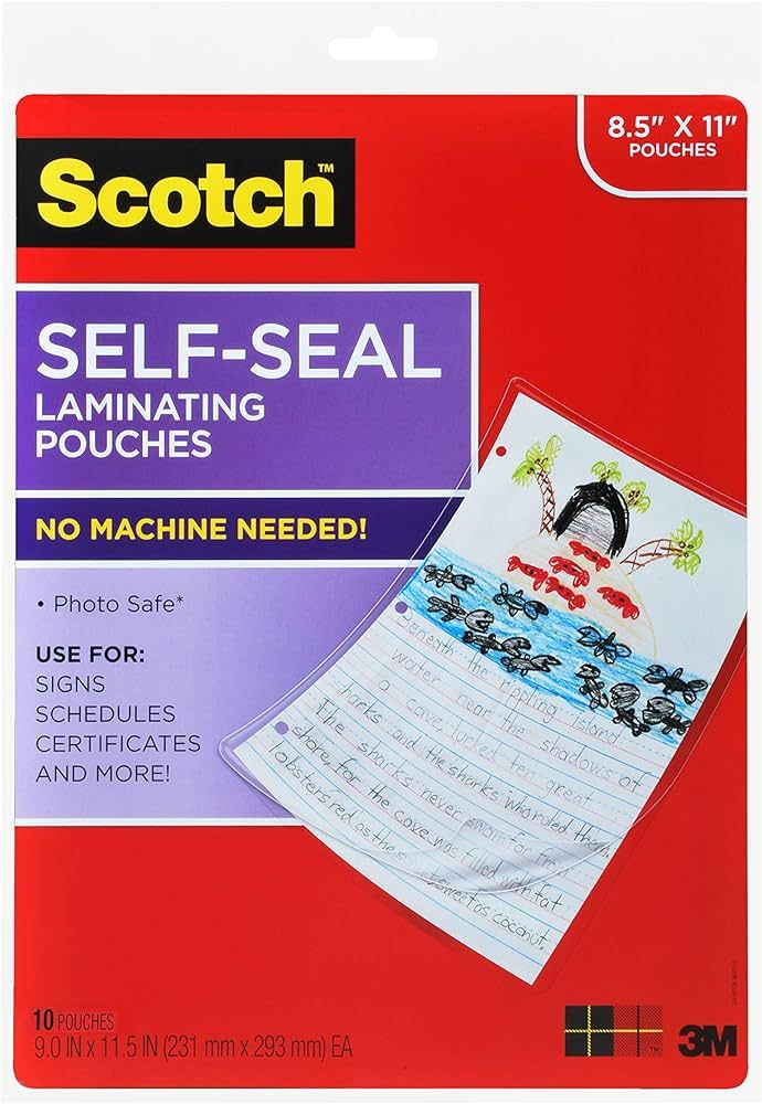 Scotch Self-Seal Laminating Pouches, 10 Pack, Letter Size (LS854-10G) | Amazon (US)