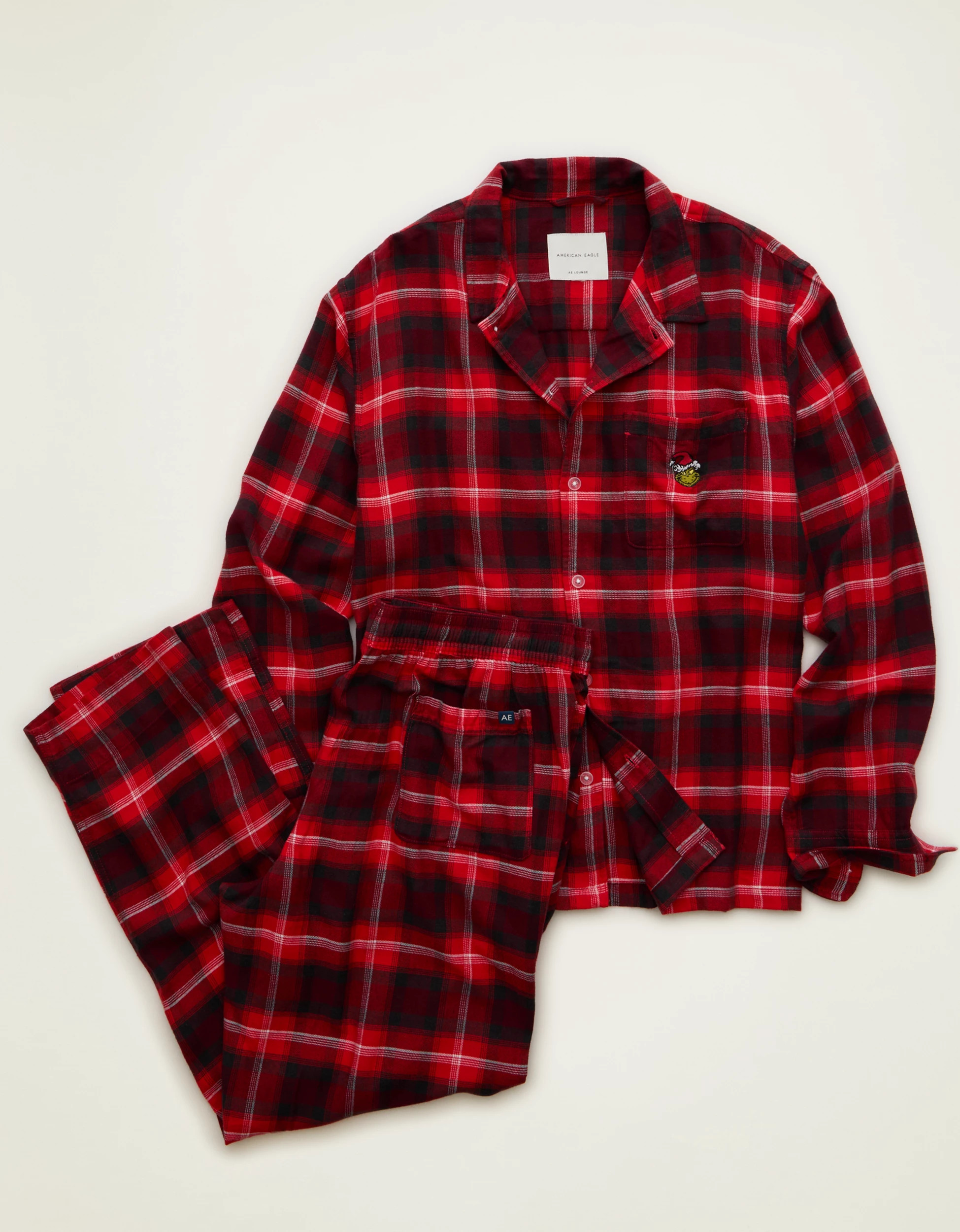 AEO Men's Grinch Flannel Pajama Set | American Eagle Outfitters (US & CA)