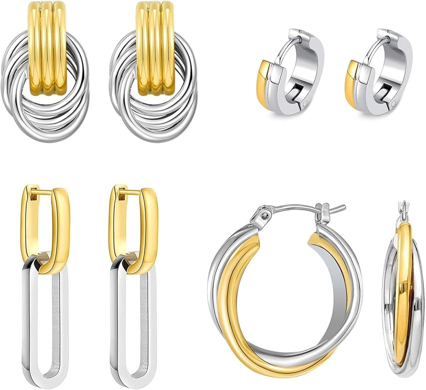 Gold Silver Plated Earrings for Women Two Tone Drop Dangle Earrings Gold Hoop Earrings for Women ... | Amazon (US)