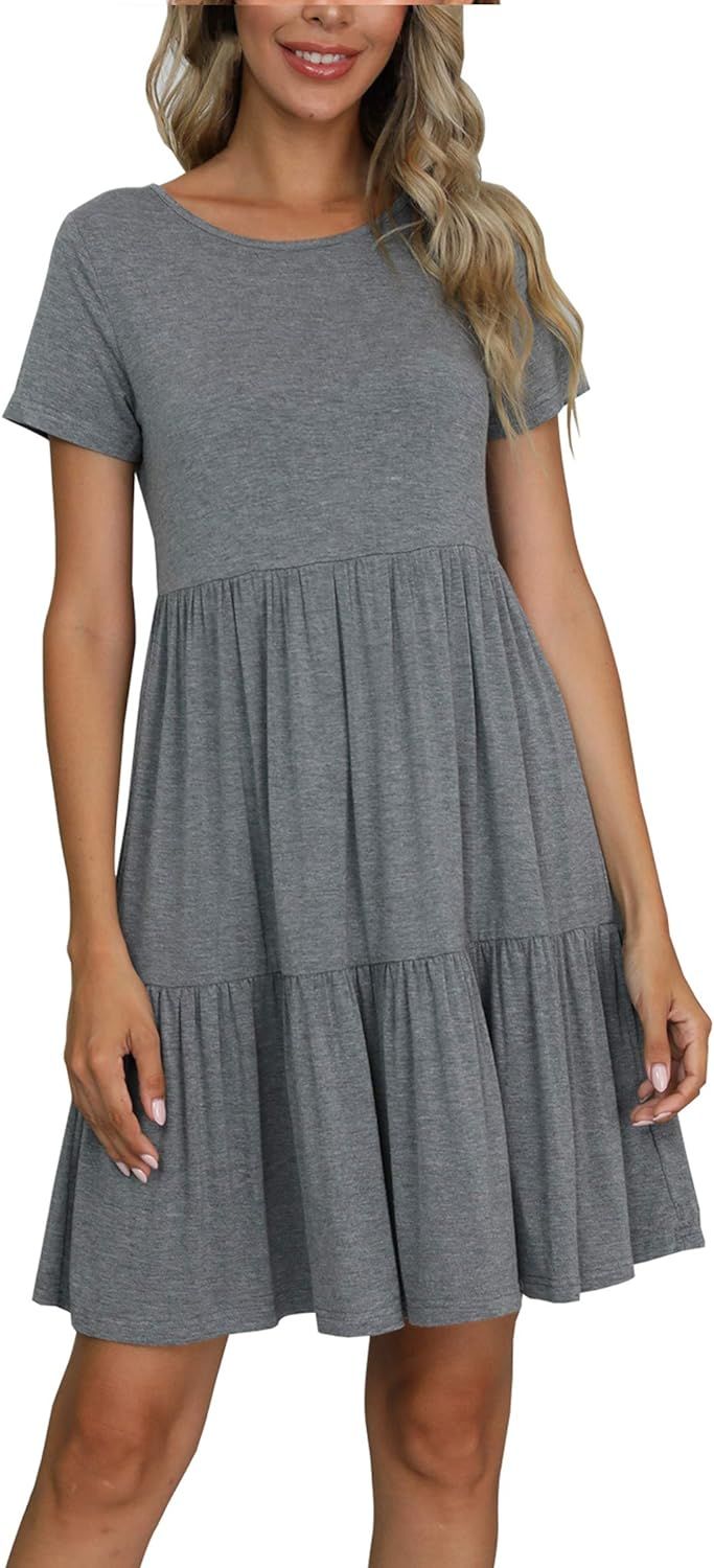 levaca Women Summer Short Sleeve Ruffle Loose Swing Casual Dress | Amazon (US)