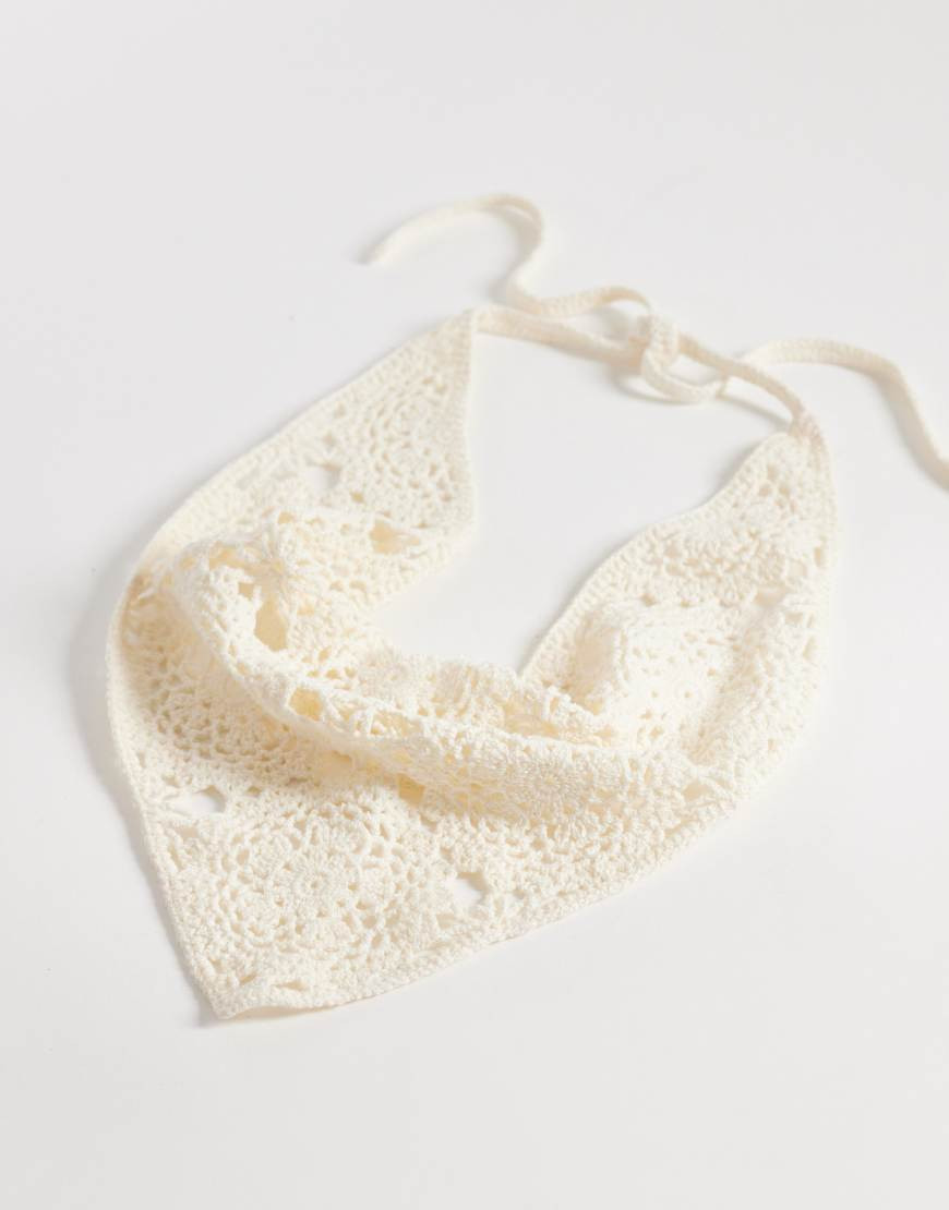 ASOS DESIGN crochet knit headscarf in cream-White | ASOS (Global)