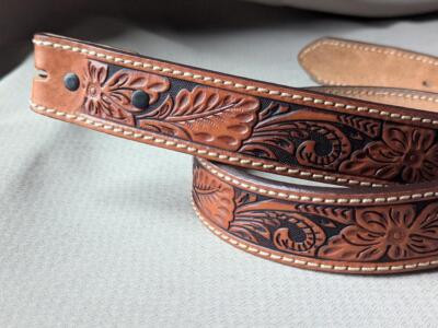 vintage TONY LAMA buckle belt 32 brown WESTERN cowhide TOOLED  leather floral  | eBay | eBay US