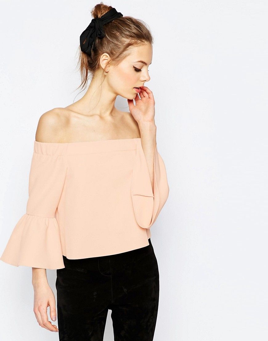 ASOS Off The Shoulder Top With Ruffle Sleeve - Pink | ASOS US