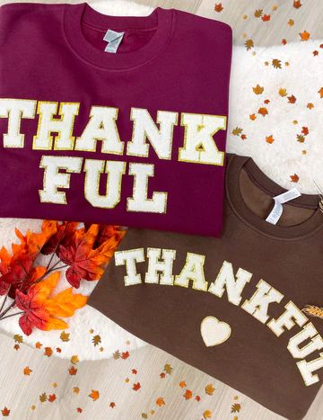 Thankful Letter Patch Crewneck Sweatshirt | United Monograms