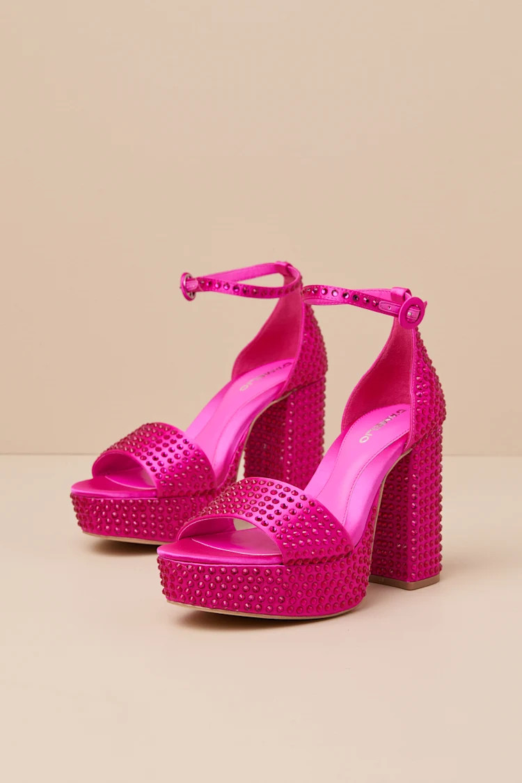 Mayvinna Ultra Pink Rhinestone Platform Ankle Strap Sandals | Lulus