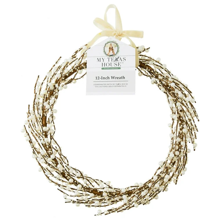 Pearl Christmas Wreath, Gold and White, 12", by My Texas House - Walmart.com | Walmart (US)