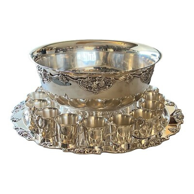 Wallace Harvest Silver Plate Punch Bowl Set w/ Under Tray Holloware | eBay US