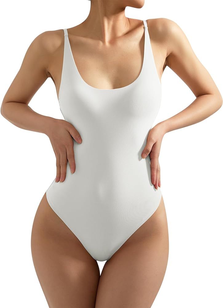 SUUKSESS Women Sexy Scoop Neck Thong Bodysuit Backless Cami Bodysuit Top | Amazon (US)