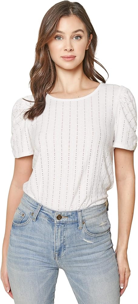 Sugar Lips Women's Beating Hearts Puff Sleeve Knit Top | Amazon (US)