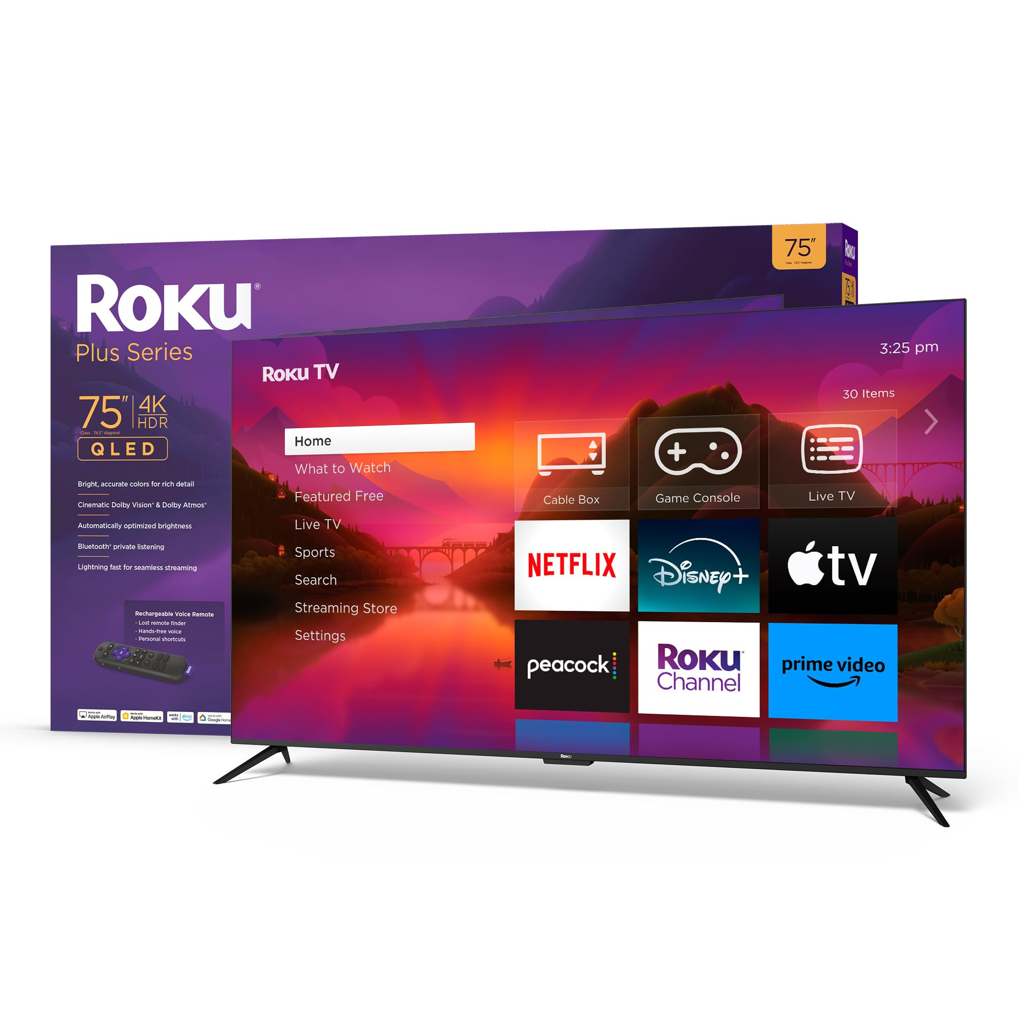 Roku Smart TV – 75-Inch Plus Series 4K QLED RokuTV with Roku Voice Remote Pro, Dolby Vision, St... | Amazon (US)