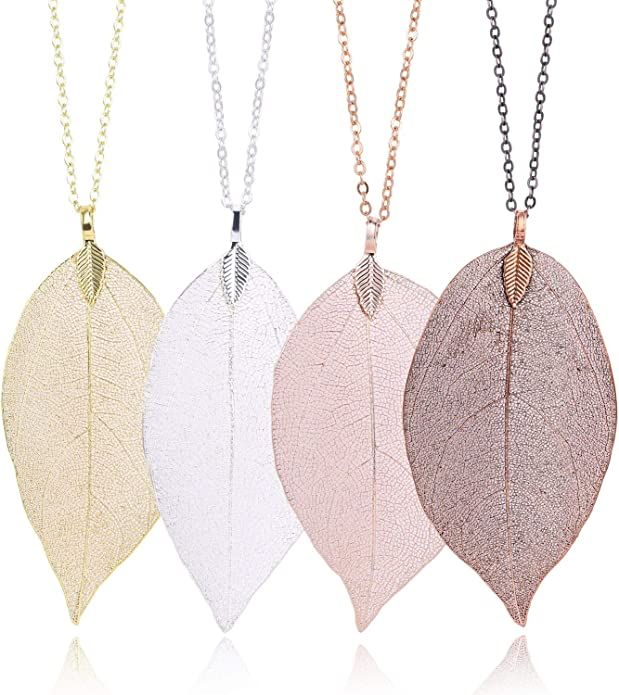 ALEXCRAFT Long Leaf Necklace for Women Real Natural Leaf Jewelry Set Bulk Statement Necklaces | Amazon (US)