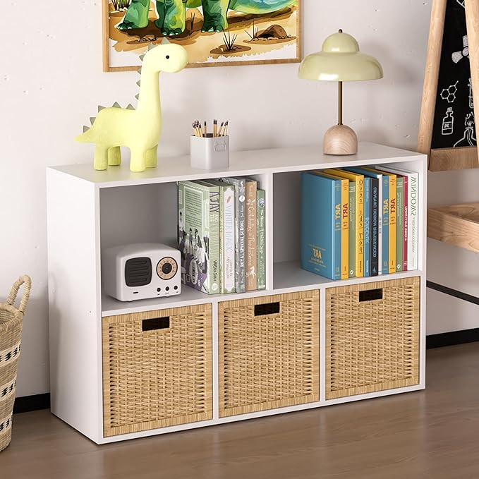 Wooden 5 Cube Storage Organizer with Closed Back Panel,White Cube Shelf Cubby Storage Organizer w... | Amazon (US)