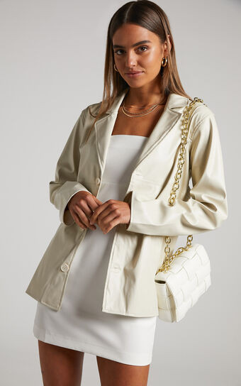 Ferrah Blazer - Faux Leather Oversized Blazer in Ecru | Showpo (ANZ)