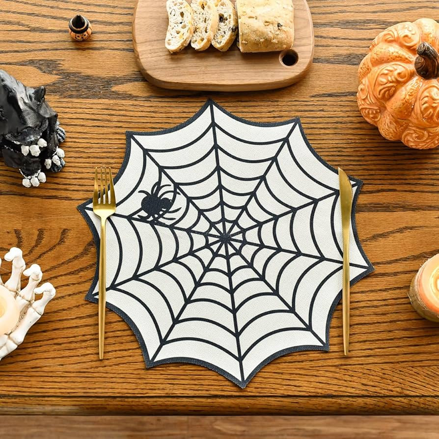 Artoid Mode Halloween Spider Web Shaped Placemats Set of 4, Seasonal Table Mats for Party Kitchen... | Amazon (US)