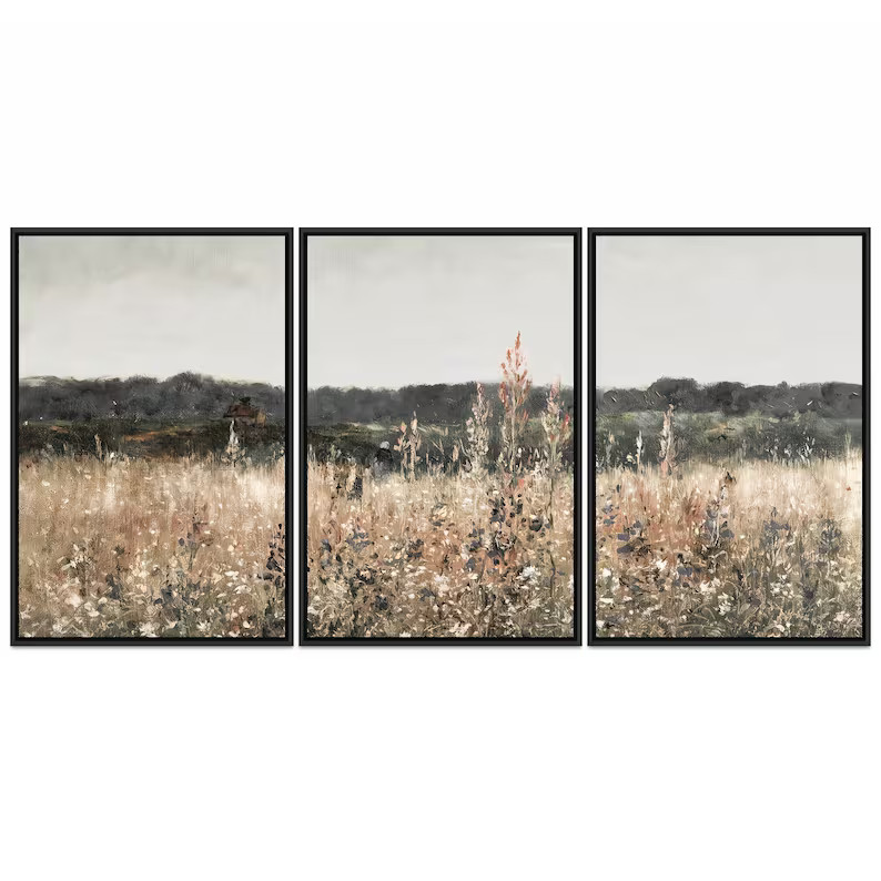 3 Piece Canvas Wall Art Set, Landscape Wall Art Wildflower Field Oil Painting Large Wall Art Prin... | Etsy (US)