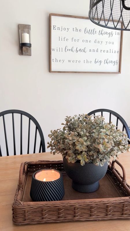 Grab this cute Walmart $5 planter as a candle holder. The larger black planter is perfect to hold faux stems. Easy tray styling that’s perfect for your kitchen table or anywhere in your home. #traystyling #walmartfinds #homedecorating

#LTKFind #LTKstyletip #LTKhome