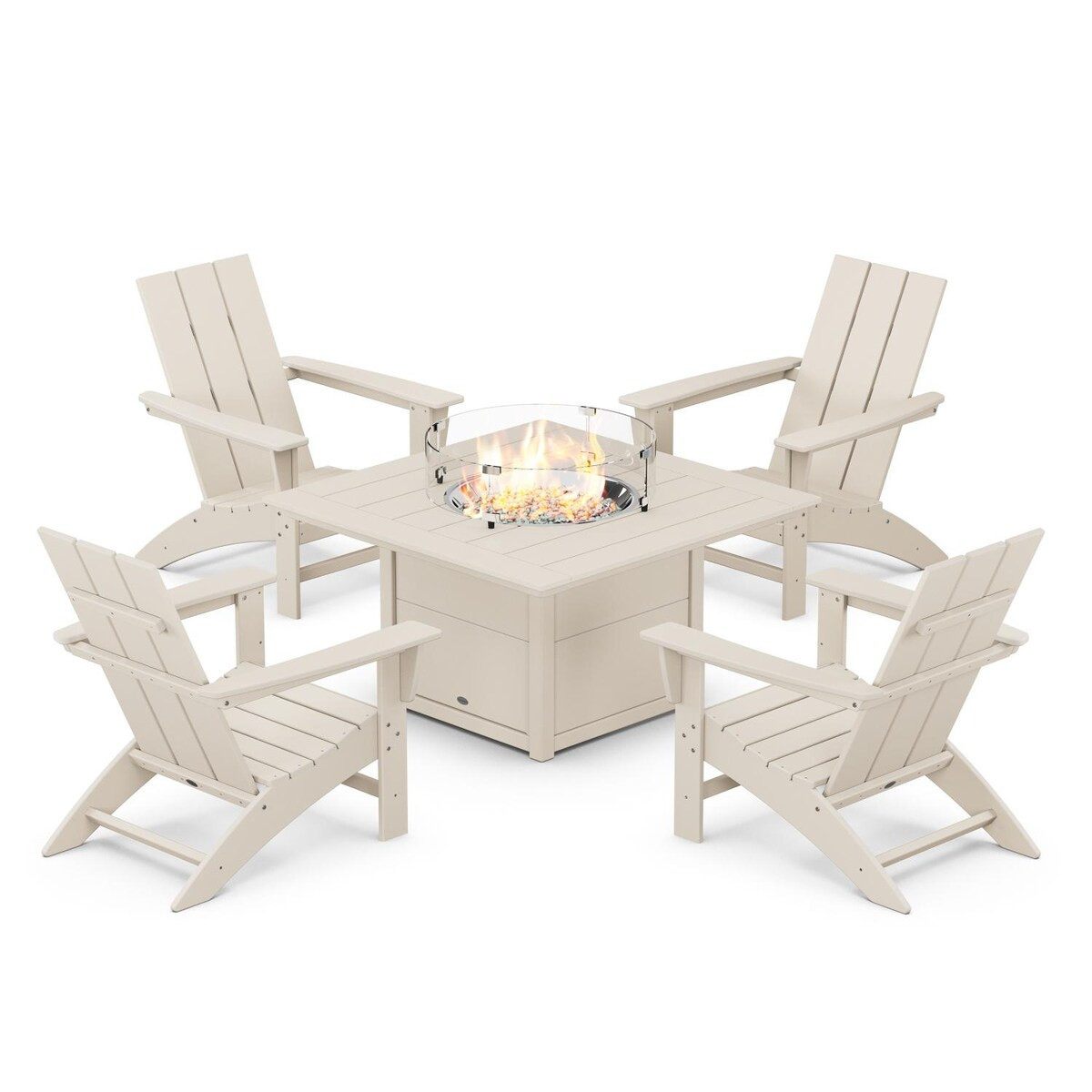POLYWOOD Modern Adirondack 5 Pc Recycled Plastic Fire Pit Seating Set in Sand by - PWS708-1-SA | BBQ Guys