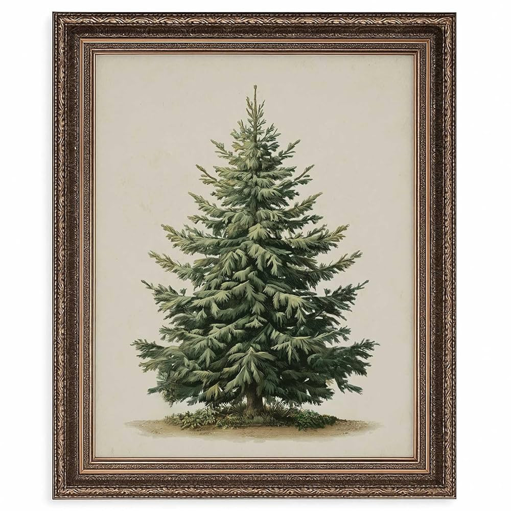 Vintage Christmas Tree Wall Art Print, Antique Botanical Pine Illustration, Rustic Holiday Winter... | Amazon (US)