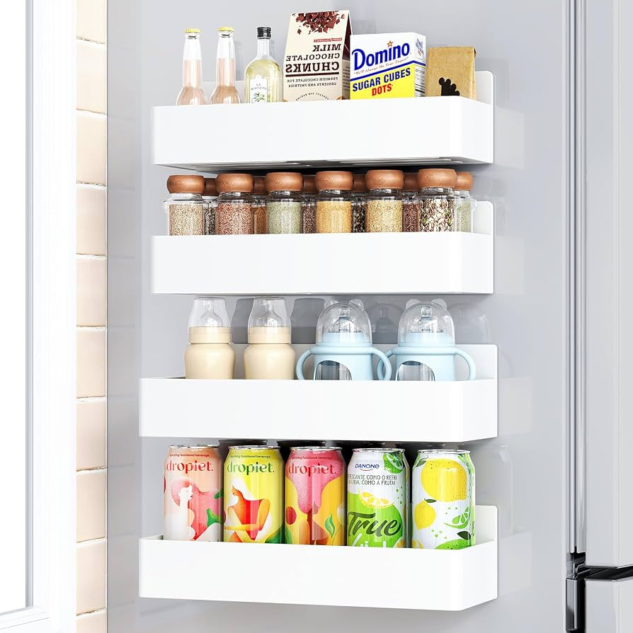 Mystozer Magnetic Spice Rack for Refrigerator, Kitchen Organizer and Storage Shelf, White (4 Pack... | Amazon (US)