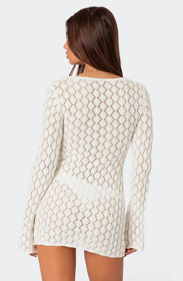 EDIKTED Brie Open Stitch Long Sleeve Mini Sweater Dress | Nordstrom | Nordstrom