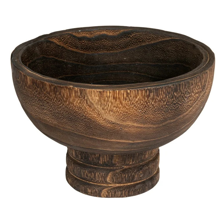 Creative Co-Op Round Paulownia Wood Pedestal Bowl, Marbled Brown Finish - Walmart.com | Walmart (US)