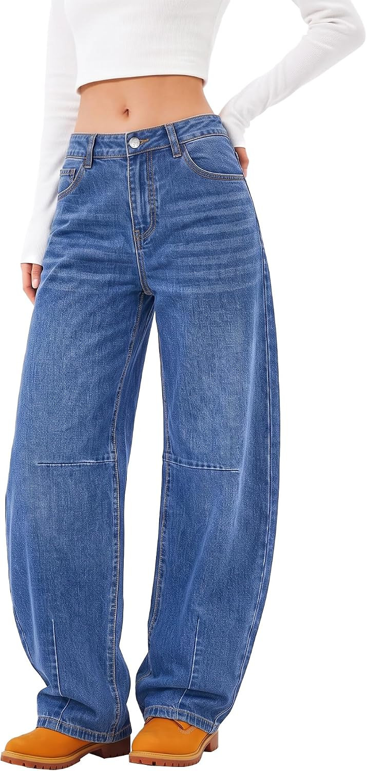 Barrel Jeans Women High Waisted Stretchy Boyfriend Baggy Jeans Y2K | Amazon (US)