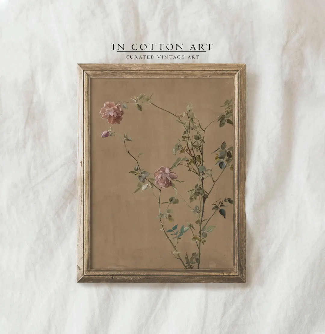 Vintage Botanical Print / Neutral Antique Rose Painting PRINTABLE / Floral Rustic Farmhouse Decor... | Etsy (US)