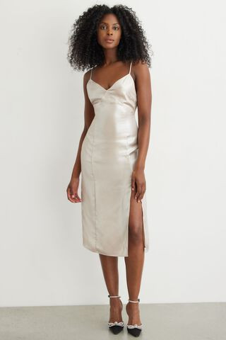 V-Neck Midi Dress With Slit | Dynamite Clothing