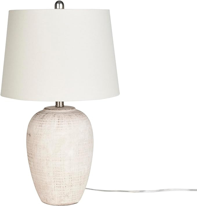 Nourison 23" Distressed Cream/Beige Rustic Ceramic Jar Table Lamp for Bedroom, Living Room, Dinin... | Amazon (US)