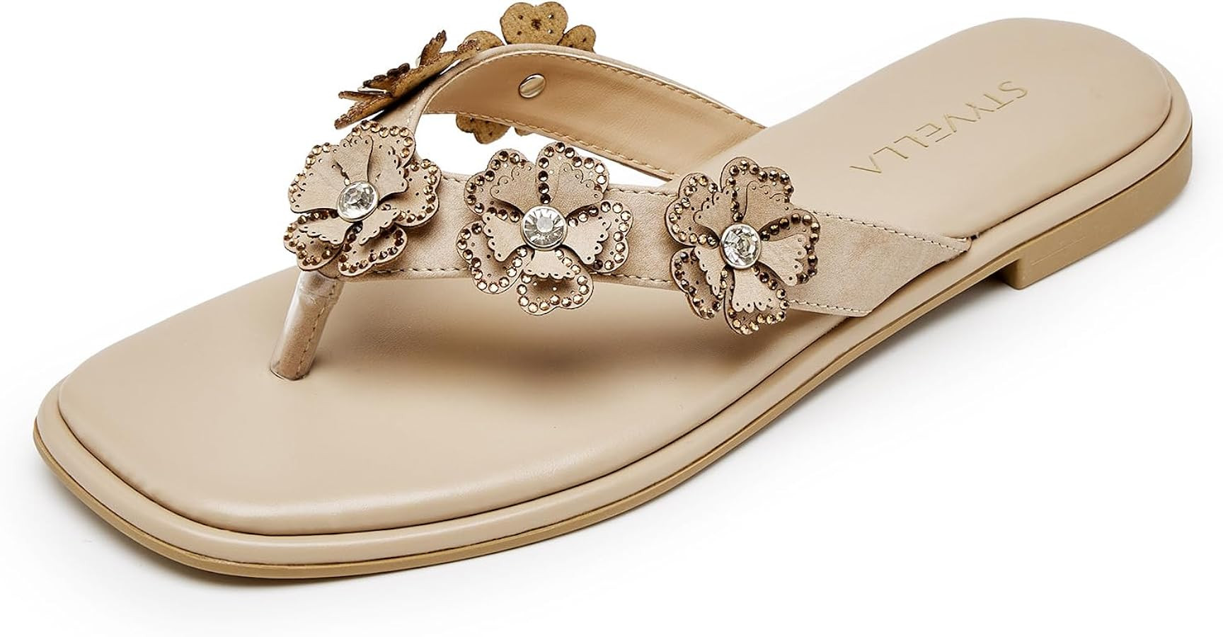 Women\u2019s Rhinestone Thong Flat Sandals Sparkly Bling Dressy Slide Sandals for Women Comfortab... | Amazon (US)