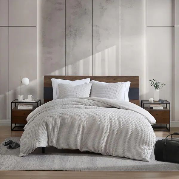Kenneth Cole Solid Waffle Reversible Comforter Set - Grey - King | Bed Bath & Beyond