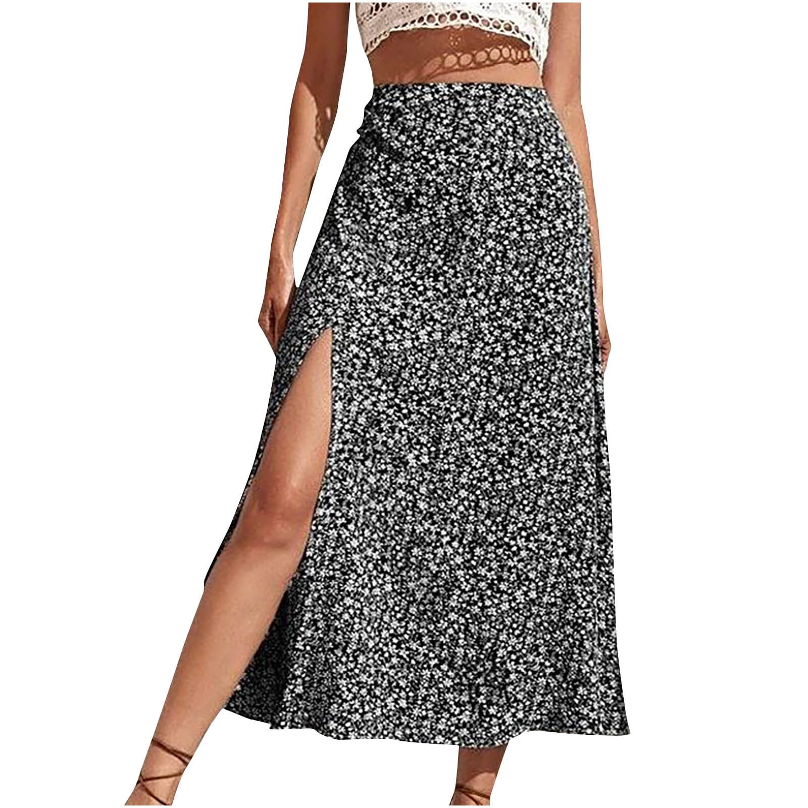 Summer Skirt for Women High Waist Floral Print Boho Dress Side Split Casual A Line Flowy Beach Lo... | Walmart (US)