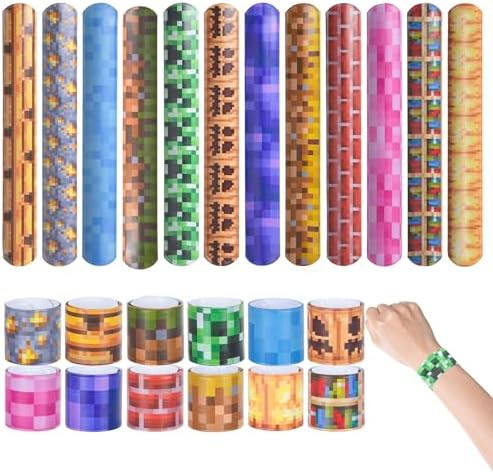 24 Pcs Pixel Party Favor - Pixel Slap bracelets, Birthday Decorations Party Supplies, Exchanging ... | Amazon (US)