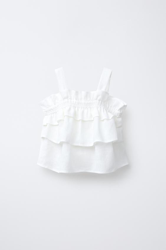100% LINEN RUFFLED TOP | Zara US