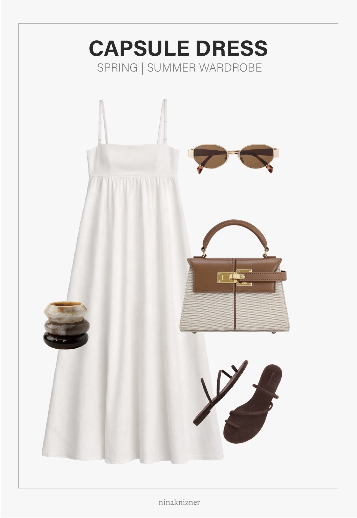 100% Cotton dress…

So feminine and versatile. I bought mine last year with the intention to keep it for a long time.  Especially great for spring, you can style it with a leather or denim jacket, cardigan, or light sweater. As the weather warms up, pair it with a fun bag and jewelry to make the outfit stand out.

- Celine Triomphe 54mm Oval Sunglasses in Shiny Rose Gold/Brown
- L*Space - Raveena Dress in White
- JW PEI - Women’s Elise Top Handle Bag in Brown Canvas
- Reformation - Ludo Toe Ring Strappy Flat Sandal in Espresso Suede
- Zara - Three-Pack of Rigid Resin Bracelets


#spring #summer #springoutfits2026 #womenspringoutfits #springbreak #essentials #staples #capsulewardrobe #minimalist #basics #essentials #staples #california #westcoast #destinations #ovalsunglassess #celine #lspace #springdress #summerdress #maxidress #whitedress #cotton dress #whitemaxidress #tophandlebag #springbag #summerbags #canvasbag #flats #sandals #strappyflats #strappysandals #espresso #brownsandals #slipons #chunkyjewelry #resin #bracelets

#LTKSeasonal #LTKTravel #LTKootd