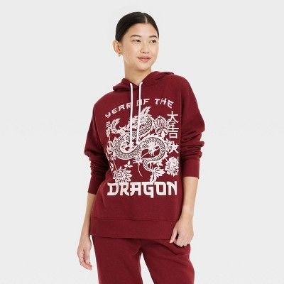 Women's Lunar New Year - Year of the Dragon Graphic Hoodie - Red | Target