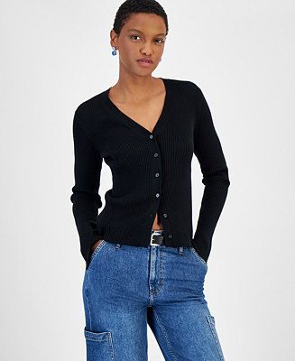 Women's V-Neck Ribbed Cardigan, Created for Macy's | Macy's Canada