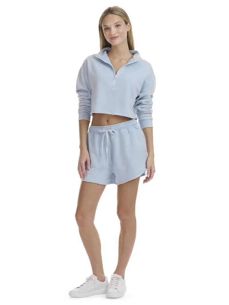 Mills by Millie Bobby Brown Women's Cropped Quarter-Zip Sweatshirt with Raw Edge, Sizes XXS-XXL | Walmart (US)